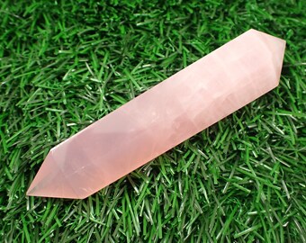 Flashy Natural Rose Quartz DT Crystal Point - Opaque Dark Pink Smooth Polished - 4 Inch Rose Crystal Double Terminated Point #DTPNT#1022