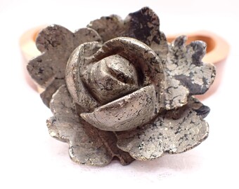 1 Piece Matte Rose Flower Crystal Carving - Pyrite Crystal Flower - Thick Textured Pyrite - Carved Flower Crystal #FLWRS#1015