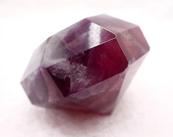 Large Natural Fluorite Crystal Diamond - Purple Gray Fluorite Diamond - Shiny Polished Faceted - Purple Fluorite #CRVNG#2265