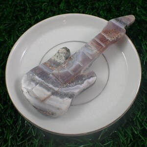 Rockin Purple Chalcedony Crystal Guitar - Purple White Gray - 4 Inch Guitar Carving - Purple Chalcedony Stone Musical Instrument #CRVNG#1863