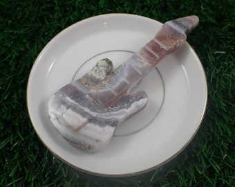 Rockin Purple Chalcedony Crystal Guitar - Purple White Gray - 4 Inch Guitar Carving - Purple Chalcedony Stone Musical Instrument #CRVNG#1863