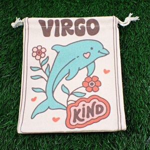 1 Stück Jungfrau Delfin Leinen Stoffbeutel - Türkis Rosa Weiß Rot - Jungfrau Sternzeichen Tarot Karten Tasche - 17x15 cm Tasche #POUCH#1035