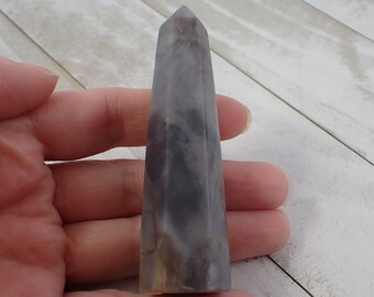 1 Piece Natural Purple Chalcedony Crystal Tower - Purple Tan Brown Crystal - Smooth Polished Faceted Purple Chalcedony Tower #TOWER#1156