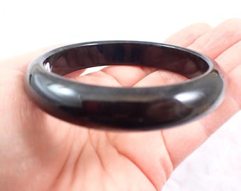 61.9mm Silver Obsidian Flashy Crystal Bangle Bracelet - Natural Smooth Polished Crystal Bangle - Black with Silver Flash Bangle #JEWEL#1334