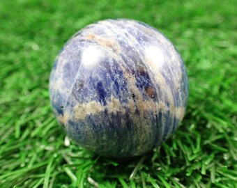 1 Piece Natural Blue Sodalite Crystal Sphere - Shiny Polished Blue Gray Crystal Ball - Smooth Finish 1.5 Inch Sphere - Sodalite #SPHER#1094