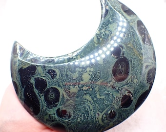 Large Natural Kambaba Jasper Crystal Moon Carving - Green Black Moon - Smooth Polished Heavy 5 Inch Crystal - Kambaba Jasper #MOONS#1042