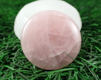 Pretty Natural Pink Rose Quartz Coin Cabochon - Round Smooth Flat Back - 1.25 Inch Rose Quartz Crystal Cabochon - Chip on Back #CBCHN#1028