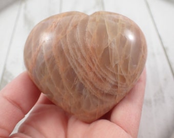 Super Flashy Large Natural Peach Moonstone Crystal Heart - Heavy Smooth Polished Crystal - 3 Inch Natural Peach Moonstone Heart #HEART#1087