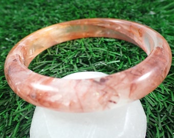 60.9mm Flashy Fire Quartz Bangle Bracelet - Smooth Round Polished - Natural Fire Quartz Crystal - Red Orange High Quality Bangle #JEWEL#1096
