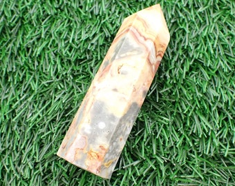 1 Piece Natural Crazy Lace Agate Crystal Tower - Short Yellow Gray Red Point - Short Faceted Polished - Crazy Lace Agate Crystal #TOWER#1229