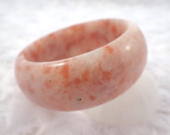 56.7mm Copper Flashy Sunstone Crystal Bangle Bracelet - Thick Smooth Crystal Bracelet - Peach Copper White Opaque Sunstone #JEWEL#1157