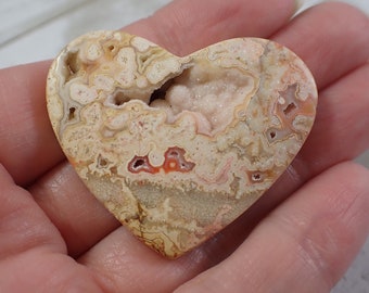 Beautiful Druzy Crazy Lace Agate Crystal Heart Carving - Druzy Holes Thru Heart Crystal - 44mm Pink Yellow Heart Flat Back Druzy #CRVNG#1031
