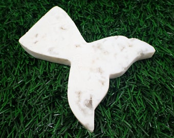 Bright White Druzy Agate Whales Tail Crystal Carving - Large Sugar Texture Mermaid Tail - White 3 Inch Tail Crystal - Druzy Agate ANMLS#1063