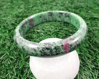 61.3mm Beautiful Ruby in Zoisite Crystal Bangle Bracelet - Green Ruby Black White - UV Reactive Smooth Polish Bangle Ruby Zoisite JEWEL#1114
