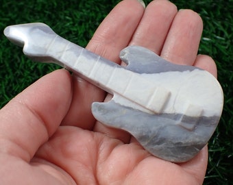 1 Piece Purple Chalcedony Crystal Guitar Carving - Purple White Gray - Large Stone Guitar - 3.75 Inches Purple Chalcedony Guitar #CRVNG#1804