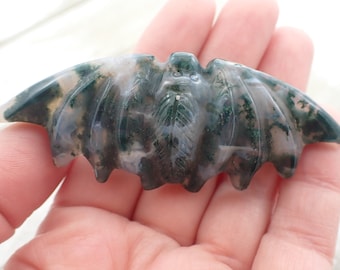 Natural Druzy Moss Agate Crystal Bat Carving - Green White Druzy Pockets - Druzy Agate Crystal - Bat Animal Crystal 3.25 Inches #ANMLS#1048