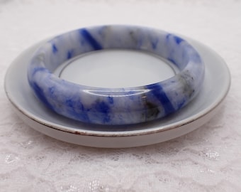 61.8mm Blue Sodalite Crystal Bangle Bracelet - Thick Smooth Polished Bracelet - Flat Inside - Blue White Crystal Bangle Bracelet #JEWEL#1828