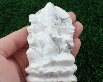 Bright White Howlite Crystal Ganesha - Standing Ganesh Elephant God Carving - White Gray Crystal Figurine - 3.25 Inch Ganesh #RELGS#1022