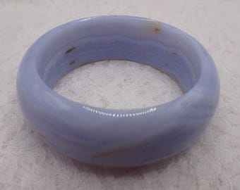 57.9mm Natural Blue Lace Agate Crystal Bangle Bracelet - Small Thick Flat Inside - Smooth Polished Bangle Crystal Bracelet Blue #JEWEL#1944
