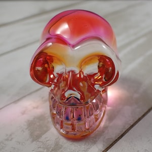 1 Piece Pink Orange Glass Skull Figurine - Translucent Orange Pink - Clear Human Skull Replica - Smooth Finish Glass - 57x44x36mm GLASS#1013