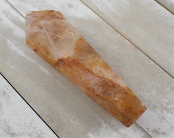 Flashy Golden Healer Natural Crystal Wand - Yellow Gold Smooth Polished - 5.25 Inch Thick Crystal Wand - Golden Healer Crystals #WANDS#1038