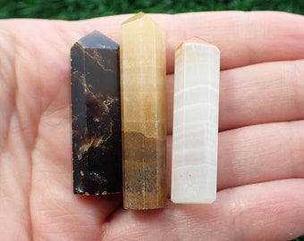 3 Pcs Mini Crystal Points - Chocolate Peach Pink Calcite - Pink Brown Peach - 1.5 Inch Standing Mini Towers - Crystal Points #POINT#1047