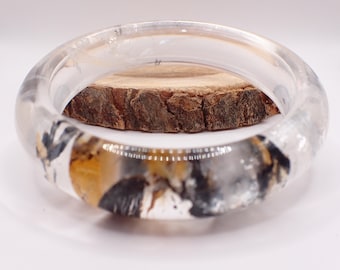 62.8mm Stunning Herkimer Diamond Crystal Bangle Bracelet - Smooth Flat Inside Black Dendrites - Polished Perfect Bangle Crystal #JEWEL#1677