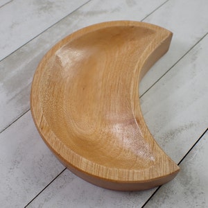 1 Piece Large Moon Shaped Wood Bowl - Large Smooth Polished Moon Bowl - 12x9.5x2cm Tray for Crystals - Brown Handmade Wood Bowl #BOWLS#1030