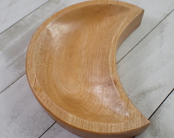 1 Piece Large Moon Shaped Wood Bowl - Large Smooth Polished Moon Bowl - 12x9.5x2cm Tray for Crystals - Brown Handmade Wood Bowl #BOWLS#1030