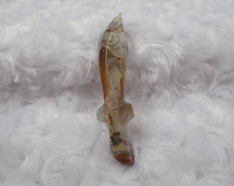 Moss Agate Crystal Sword Carving - Brown Clear White Crystal Knife - Short 2.75 Inch Sword Carving - Decorative Crystal Sword #CRVNG#2164