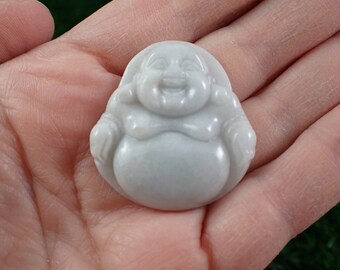 Green Jade Happy Buddha Crystal Pendant - Natural Polished Flat Back Buddha - Smiling Chunky Buddha Pendant - 1.25 Inch Buddha #PNDNT#1080
