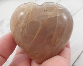 Large Natural Peach Moonstone Crystal - Polished Smooth Moonstone Crystal - 2.5 Inch Thick Chunky Heart - Flashy Peach Moonstone #CRVNG#1981