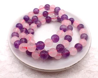 Natural Rose Quartz & Amethyst Beaded Stretch Bracelet - 8mm Smooth Round Beads - Pink Purple Crystal Bracelet #BRCLT#1230