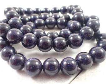 One Blue Sandstone Crystal Bracelet - 9mm Smooth Round Beads - Blue Sparkly Crystal Beads - Dark Blue Sandstone Bracelet - #BRCLT#1049