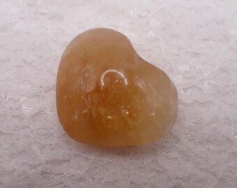 Natural Honey Calcite Heart Carving - Rainbow Silver Flash Honey Heart - 2.5 Inch Smooth Polished Crystal - Honey Calcite Heart #HEART#1139