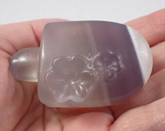 1 Piece Natural Fluorite Popsicle Crystal Carving - Purple White Banding Fluorite - Flowers Seashell Carving - Purple White #CRVNG#1371