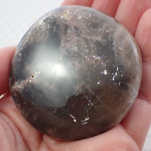 1 Piece Natural Black Moonstone Crystal Palm Stone - Flashy Black Tan Flat Thin Gallet - Oval Smooth Polished Moonstone Crystal #PALMS#1096
