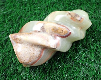 1 Piece Natural Green Onyx Crystal Flame Carving - Big Heavy Smooth Polished - 108x56x52mm Green Orange Brown - Flame Carving #FLAME#1002