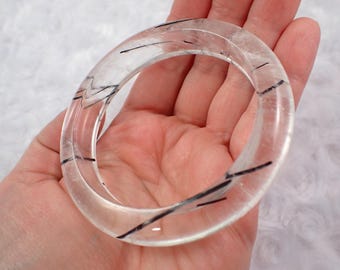 60.0mm Stunning Black Rutilated Quartz Crystal Bangle Bracelet - Smooth Flat Inside Black Hair - Polished Perfect Bangle Crystal #JEWEL#1533