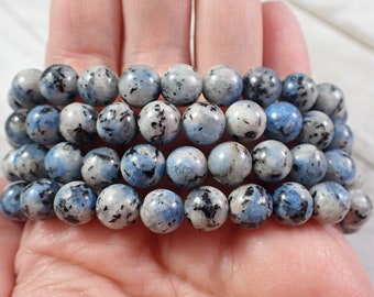 One K2 Crystal Bracelet - 8mm Smooth Round Beads - Blue Gray Black - Natural K2 Crystal Bead Bracelet - 6.5 Inch Stretch Bracelet BRCLT#1116