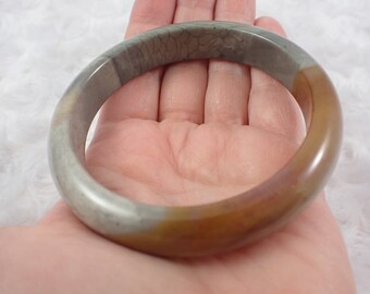 63.4mm Natural Polychrome Jasper Crystal Bangle Bracelet - Beige Gray Crystal Bangle - Smooth Polished Crystal Bangle Bracelet #JEWEL#1271