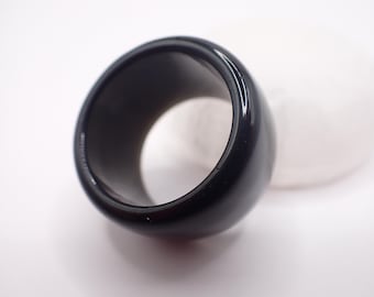 US Size 11.75 Thick Black Obsidian Bangle Crystal Ring - Shiny Black Opaque - Smooth Black Obsidian Bangle Ring - Black Obsidian #RINGS#1121