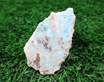 Beautiful Natural Larimar Crystal Stone - Aqua Blue Gray Unpolished Crystal - 2.5 Inches Aqua Larimar Crystal Chunk Rough Texture RWSTN#1015
