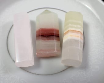 3 Pcs Mini Crystal Points - Pink Calcite & Pink Banded Onyx - Standing Mini Towers - 1.5 Inch Faceted Smooth Crystal Points #POINT#1045