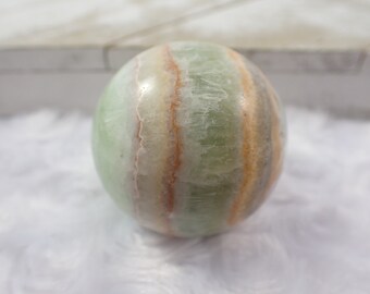 Pistachio Calcite Crystal Sphere - Shiny Polished Round Ball - 1.5 Inch Round Crystal Sphere - Sea Green Gold Home Decor Ball #SPHER#1020