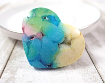 Pretty Dyed Druzy Agate Crystal Heart Cabochon - Pink Blue Yellow Green Opaque - 1.5 Inch Heart Crystal -  Dyed Druzy Agate Cab #CBCHN#1111