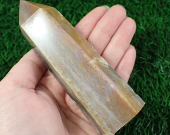 1 Piece Ocean Jasper Crystal Tower - Large Thick Smooth Faceted - Green Gold Purple Crystal Tower - 4.5 Inch Ocean Jasper Tower #TOWER#1164