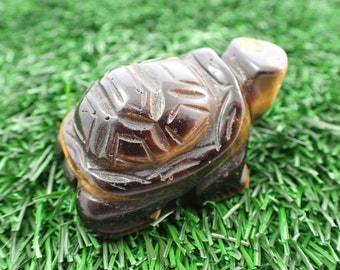 1 Piece Natural Tiger Eye Turtle Carving - Brown Gold Striped Carved - Crystal Tiger Eye Carving - Thick Turtle Crystal Figurine #ANMLS#1101