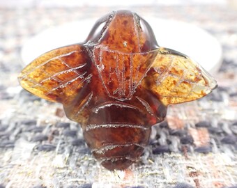 Gorgeous Indonesian Amber Bee Handmade Carving - 1.75 Inch Part Translucent Amber Bee Insect - Brown Carved Bee Amber Insect #ANMLS#1211