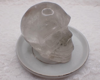 Garden Quartz Crystal Skull Carving - Human Skull Carving Clear Garden Quartz  - Smooth Polished Free standing  #SKULL#1052